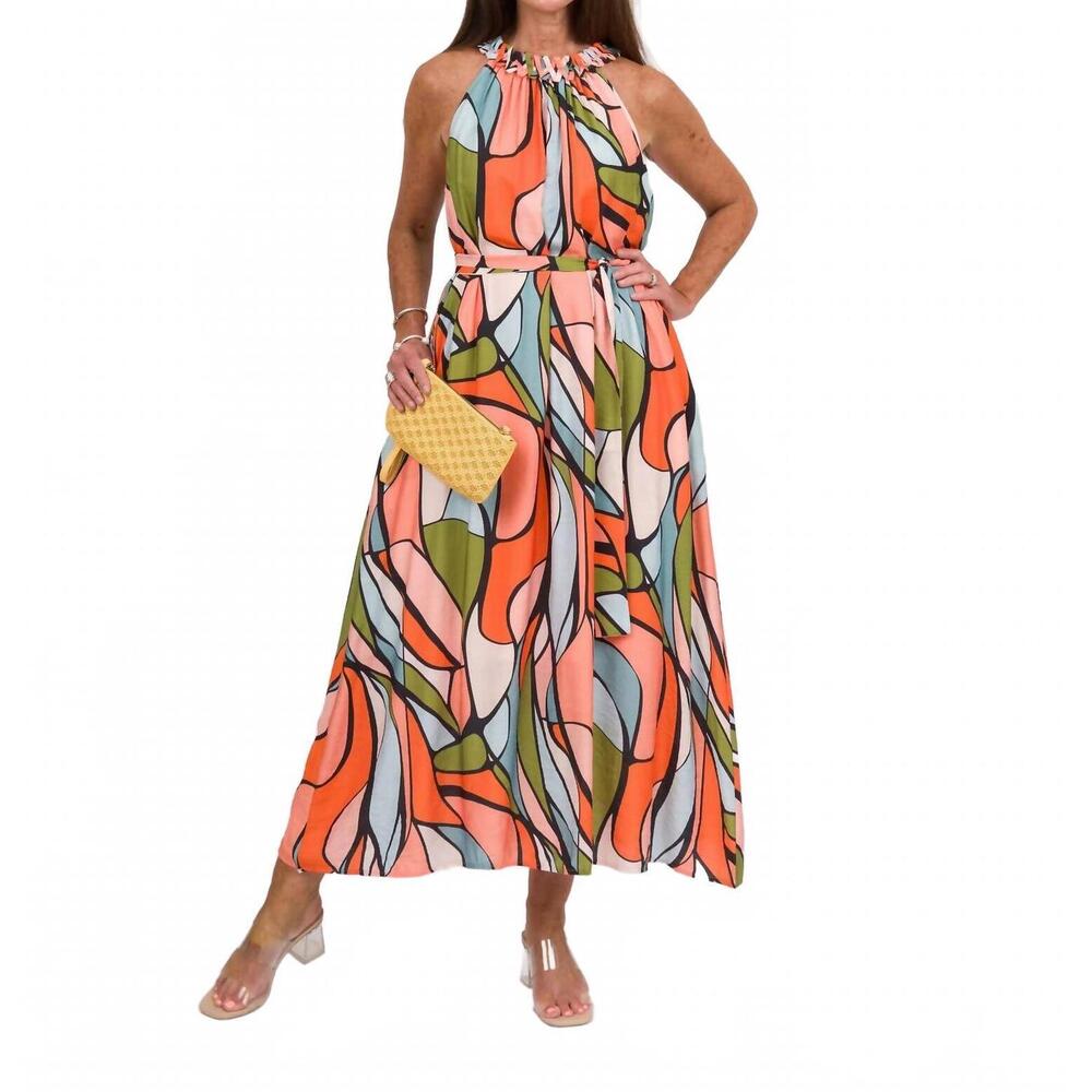 NEW JADE & JOY JOY stained glass halter dress in orange multi